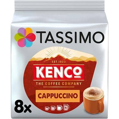 TASSIMO Cappuccino Coffee Pods Pack of 8 + 8 Concentrated Milk Cups