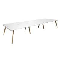 Dams International Rectangular Triple Back to Back Desk with White Melamine Top and White Frame 4 Solid Oak Legs Fuze 4800 x 1600 x 725 mm