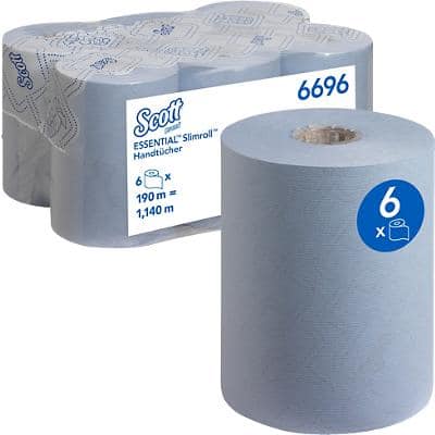 Scott Essential Slimroll Hand Towels Rolled Blue 1 Ply 6696 6 Rolls of 190 m