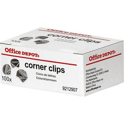 Office Depot Corner Clips 17mm Silver Pack of 100 Aluminium