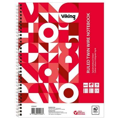 Viking Notebook A4+ Ruled Spiral Bound Paper Soft Cover White Perforated 160 Pages 80 Sheets Pack of 5