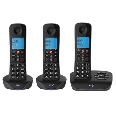 BT Essential DECT TAM Cordless Telephone 90659 Black Pack of 3