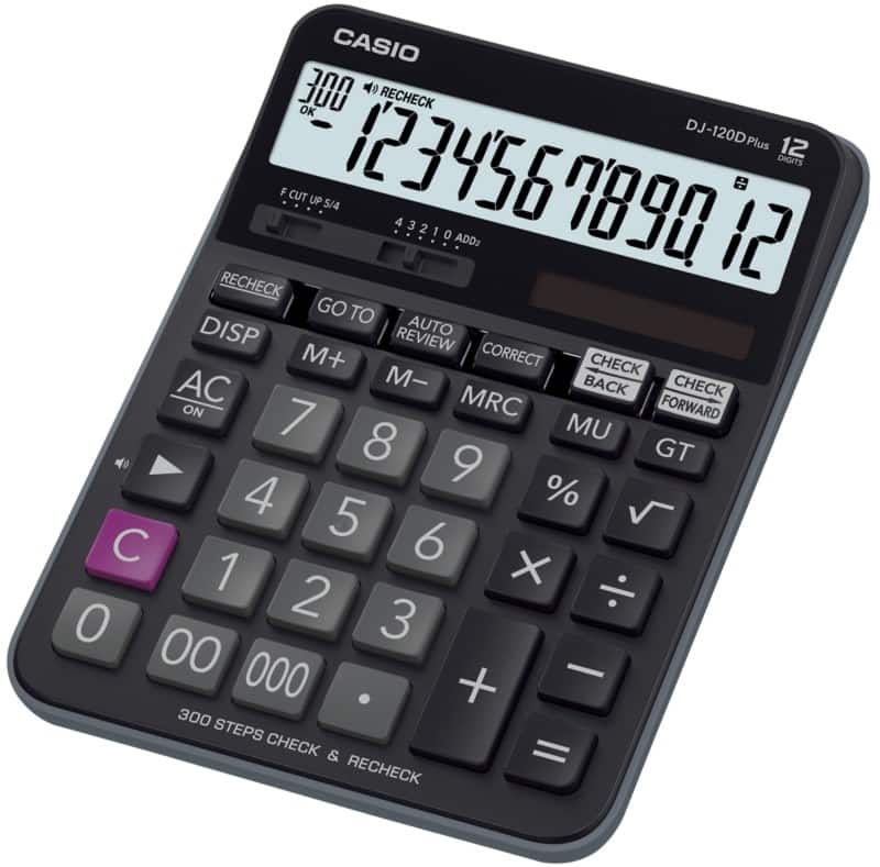 Casio Desktop Calculator 12 Digit Display Black Battery, Solar DJ-120D Plus