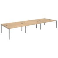Dams International Rectangular Triple Back to Back Desk with Oak Coloured Melamine Top and Silver Frame 4 Legs Connex 4800 x 1600 x 725mm