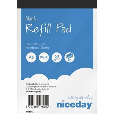 Niceday Refill Pads White Plain Perforated A6 10.5 x 0.6 x 14.8 cm 80 Sheets Pack of 10 | Viking Direct UKViking logo
