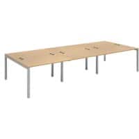 Dams International Rectangular Triple Back to Back Desk with Oak Coloured Melamine Top and Silver Frame 4 Legs Connex 3600 x 1600 x 725mm